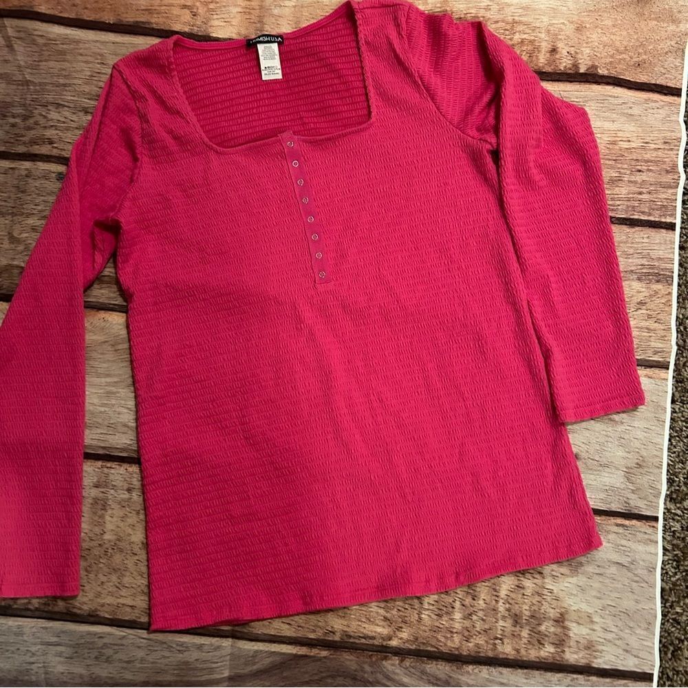 Hemish USA Pink Long Sleeve Smocked Henley Size 2X Plus